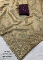 Beige crush embroidery saree.