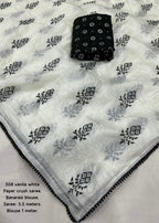 Crush white and black embroidery saree.