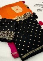 Tricolour hand-block printed saree