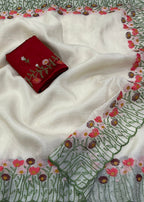 Off white crush emboridery saree.
