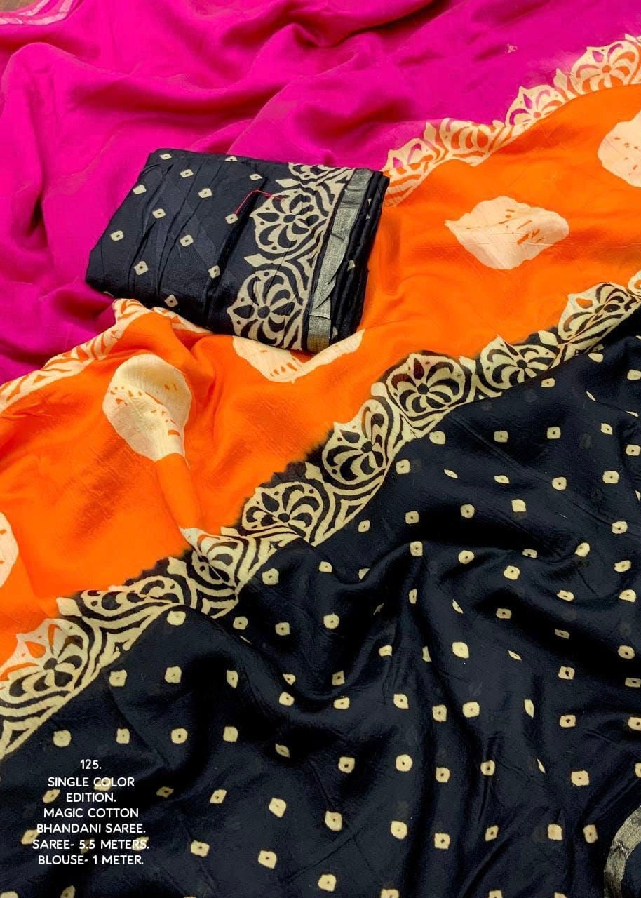 Tricolour hand-block printed saree