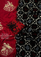 Black red embroidery saree.