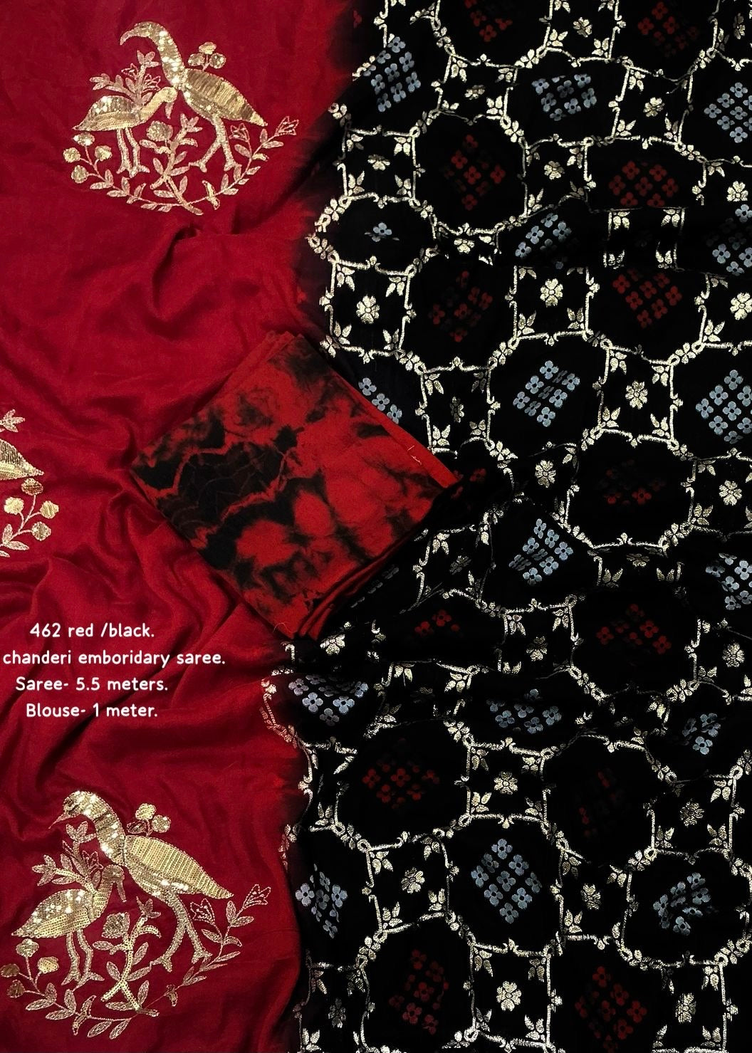 Black red embroidery saree.