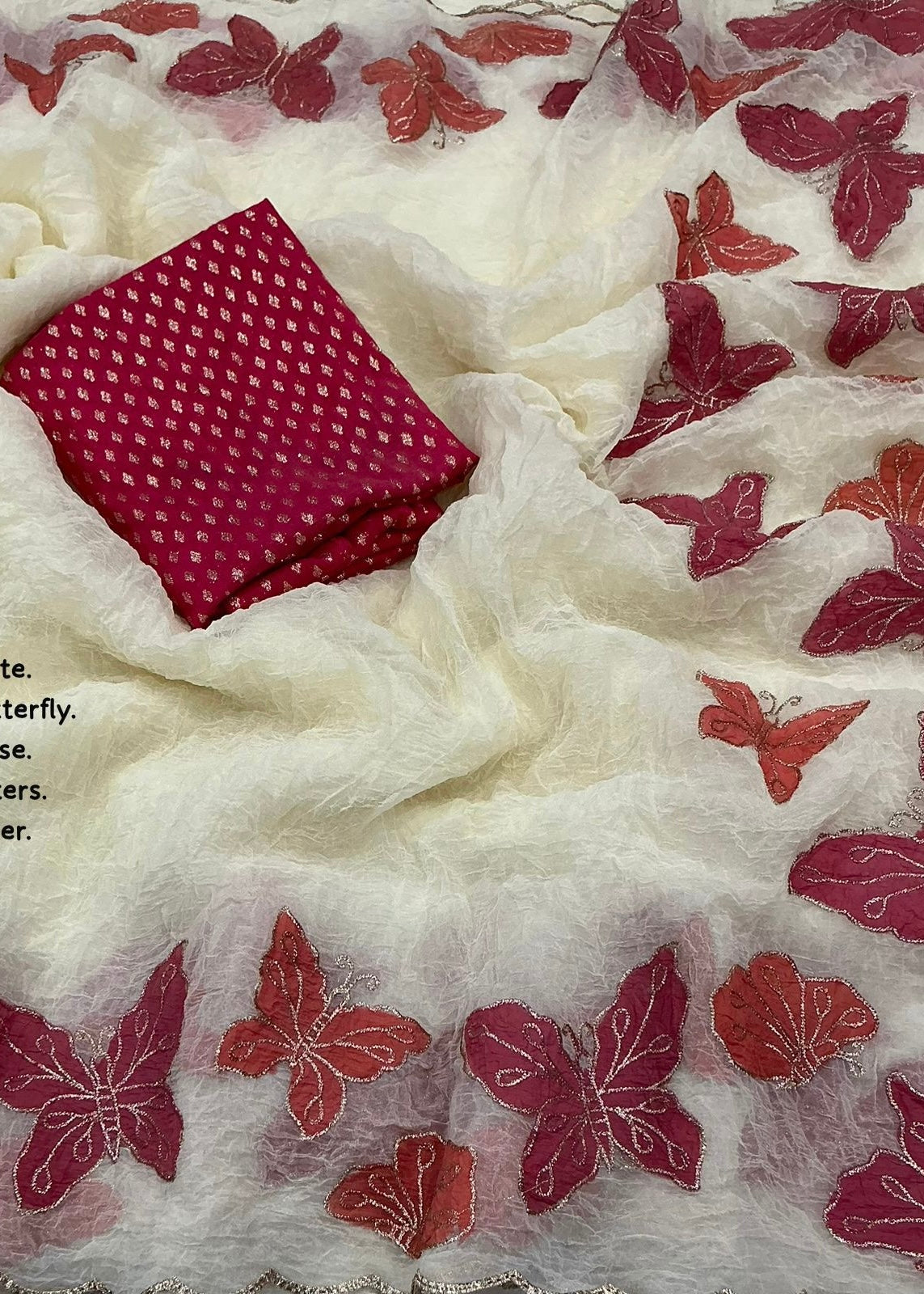 Hand painted crush butterfly saree.